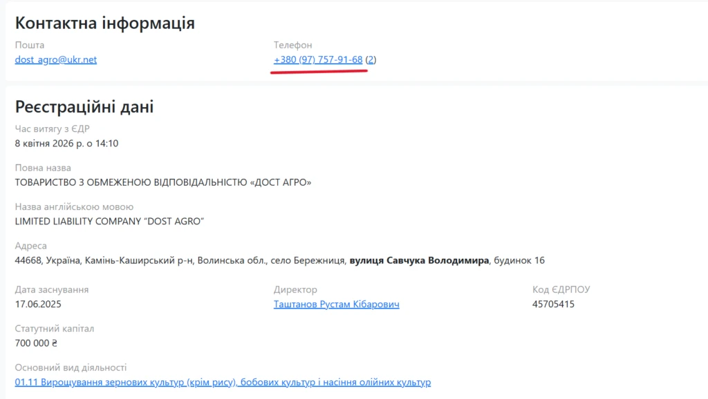 Дост Агро КОНТАКТ ТЕЛ